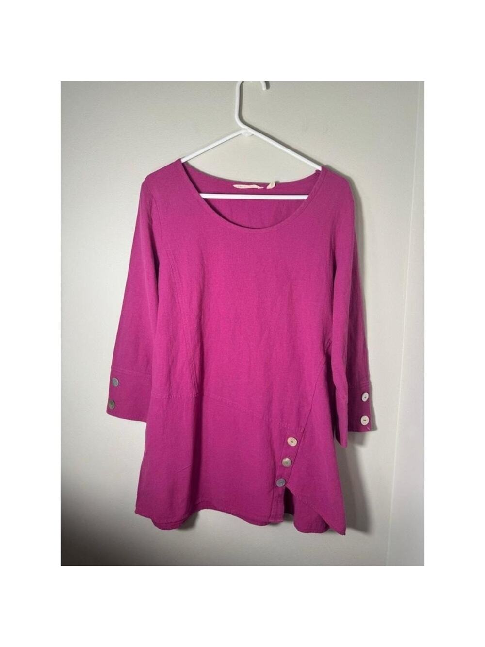 Soft Surroundings Gauze Woven Asymmetrical Tunic Top 3/4 Sleeve Medium